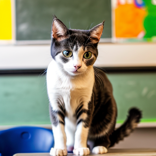 a cat say here in the school