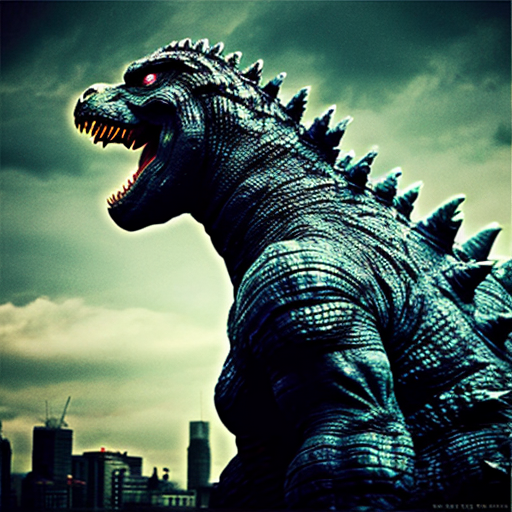 godzilla from a kaiju in realistic photography the a physics an video a style and white color an screen to a background a style