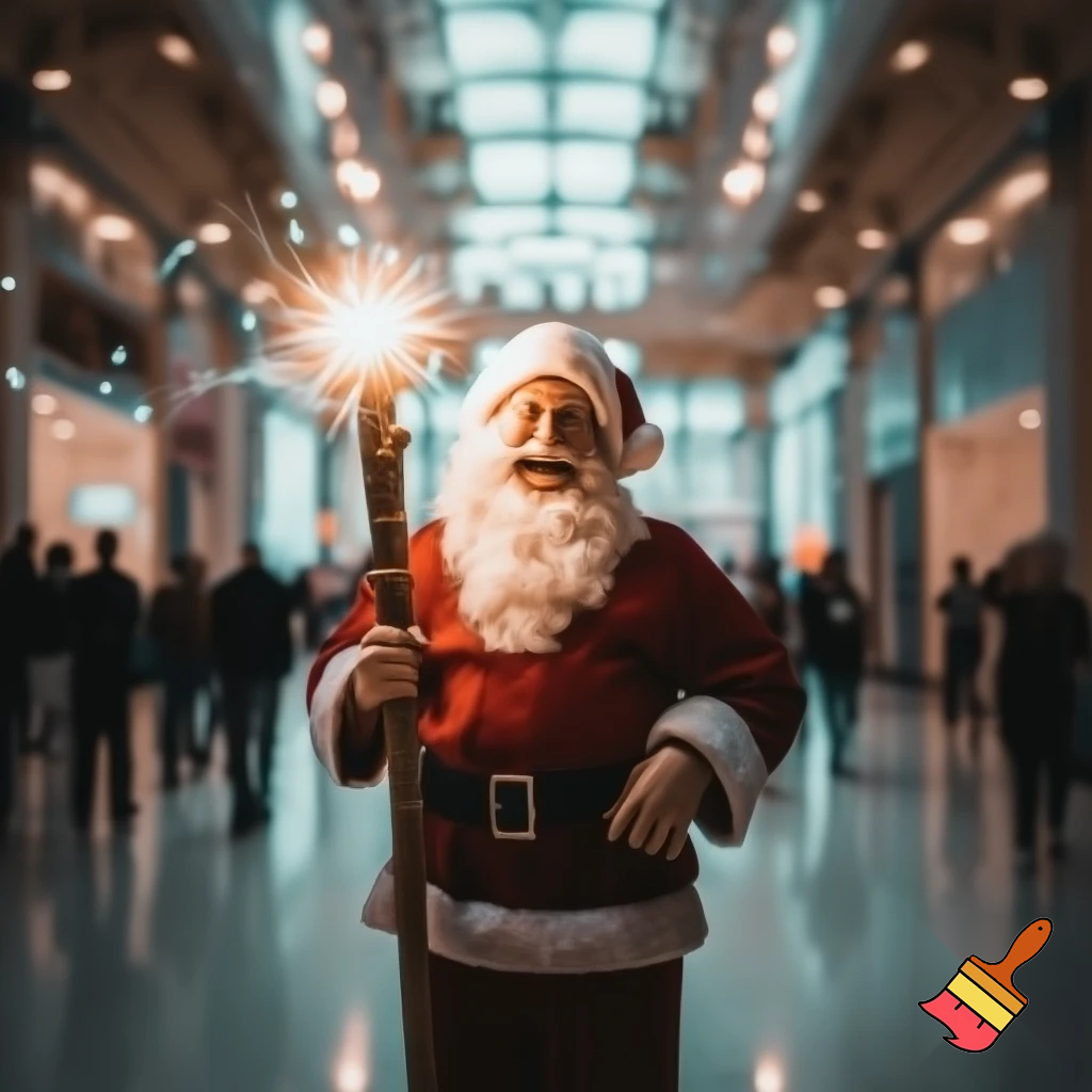 Santa Claus magic walking stick staff Russia shopping Centre Australia shopping immune in a star