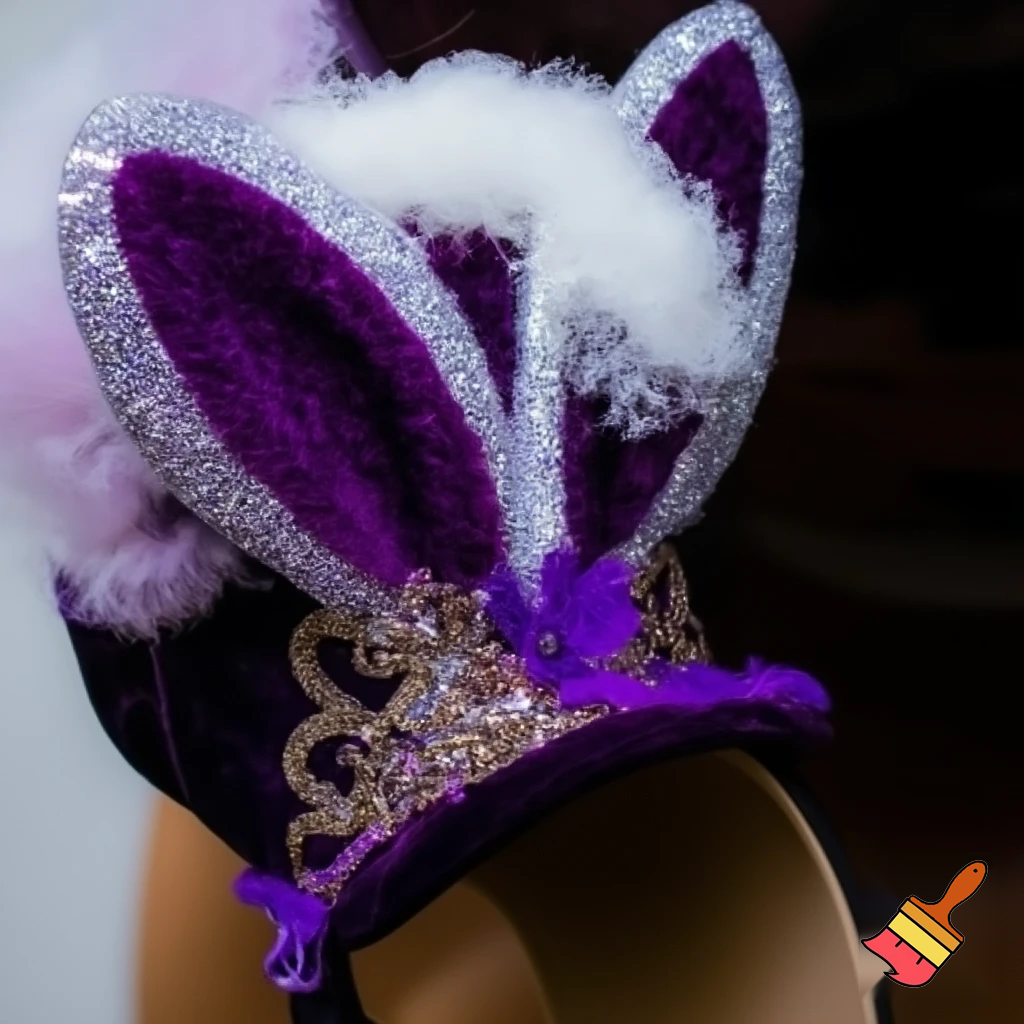 Special top hat headband Easter headband with rabbit, ears, purple and white purple and white with glitter velvet golden purple and white with glitter silver