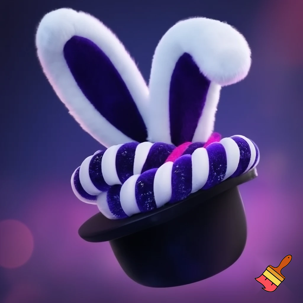 Black top hat with bunny ears velvet white and purple purple and white headband fabric and velvet glitter, purple and pink