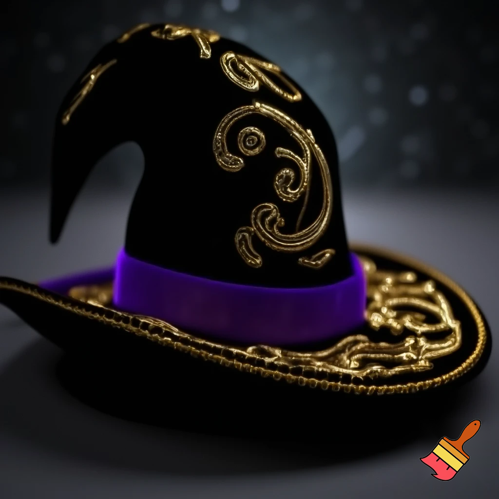 Black witches hat velvet purple and gold