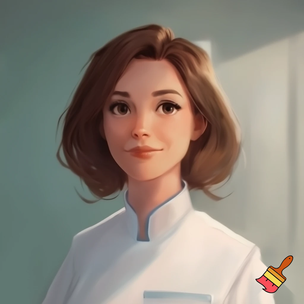 a nurse with white skin brown hair smiling 