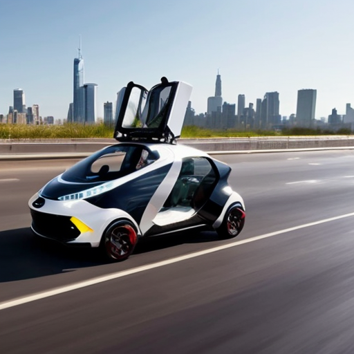 A citi in the future with flying cars and robots