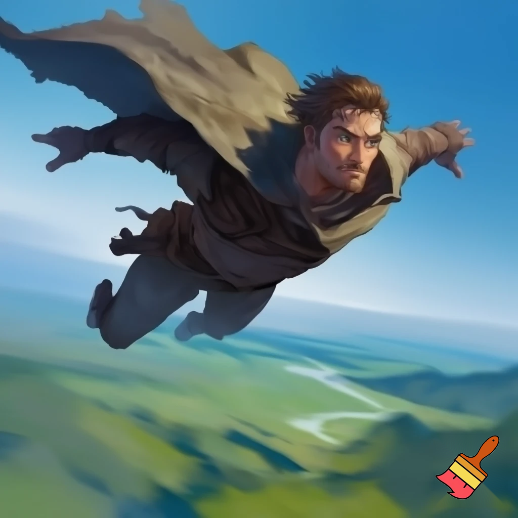 A man flying 
