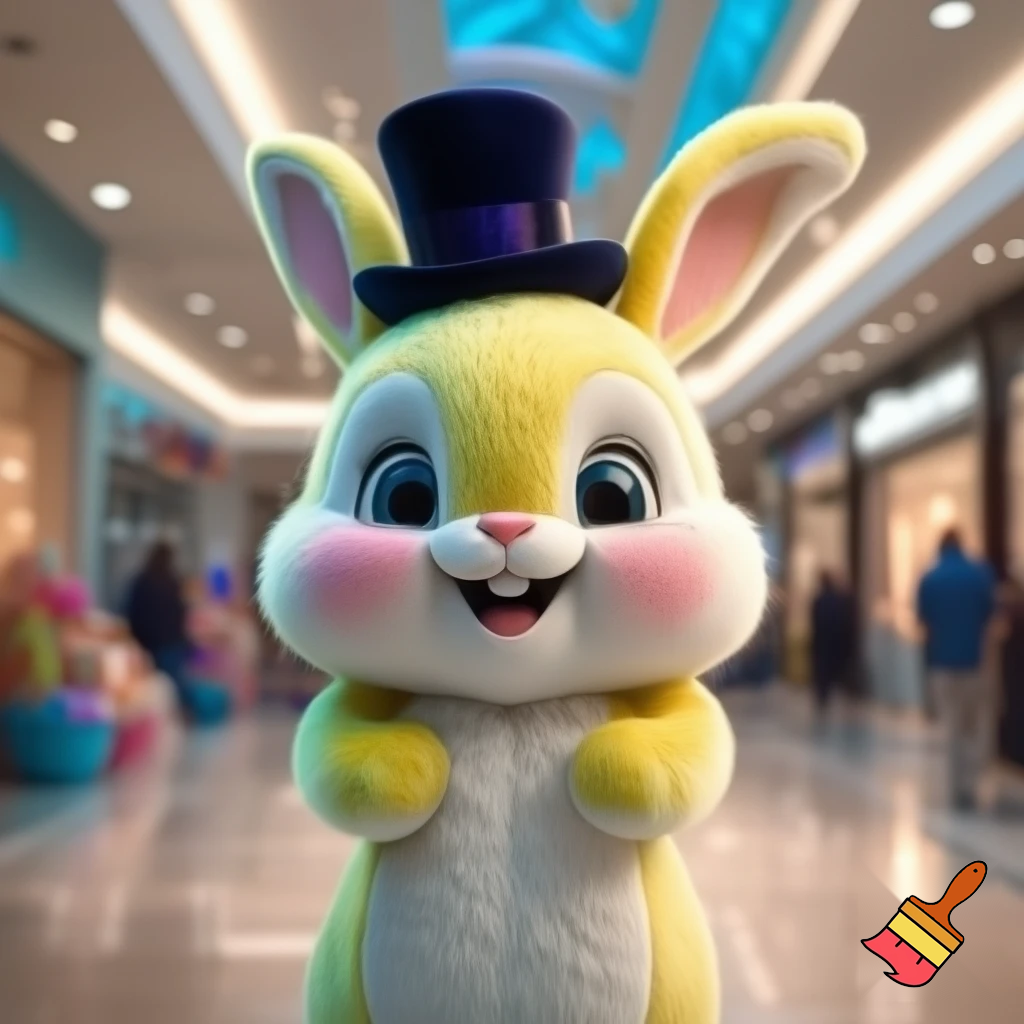 Easter bunny mascot costume shopping Centre winter top hat
