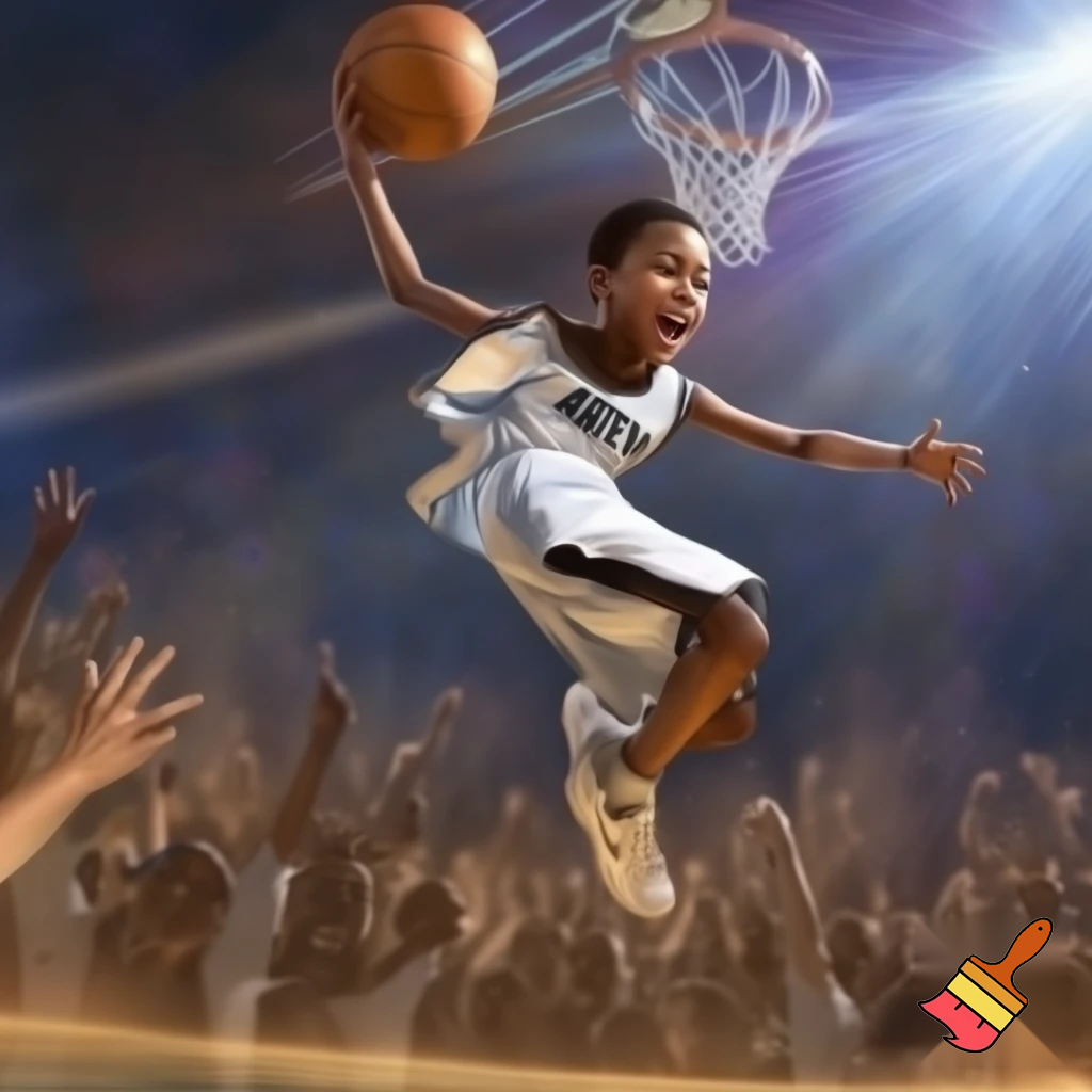 You're describing a classic, exciting sports moment perfect for AI image generation: a detailed, 14-year-old Black basketball player in a white "Bullard" jersey sinking the winning three-pointer! While there's no single real person matching all those specific details (age, race, team name, game-winner), AI tools like Midjourney, DALL-E 3 (in Bing Image Creator), or Stable Diffusion (via sites like Leonardo.Ai) can create this vivid scene for you by inputting prompts like "Highly detailed AI art of a 14-year-old Black basketball player in a white Bullard jersey hitting a game-winning three-pointer, dynamic action shot, crowd cheering
