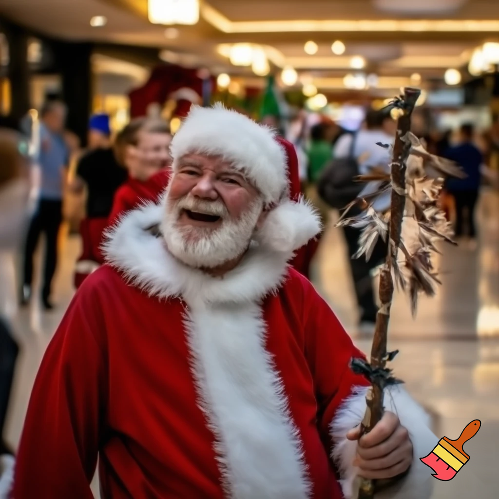 Santa Claus dancing shopping Centre walking Australian magic walking stick