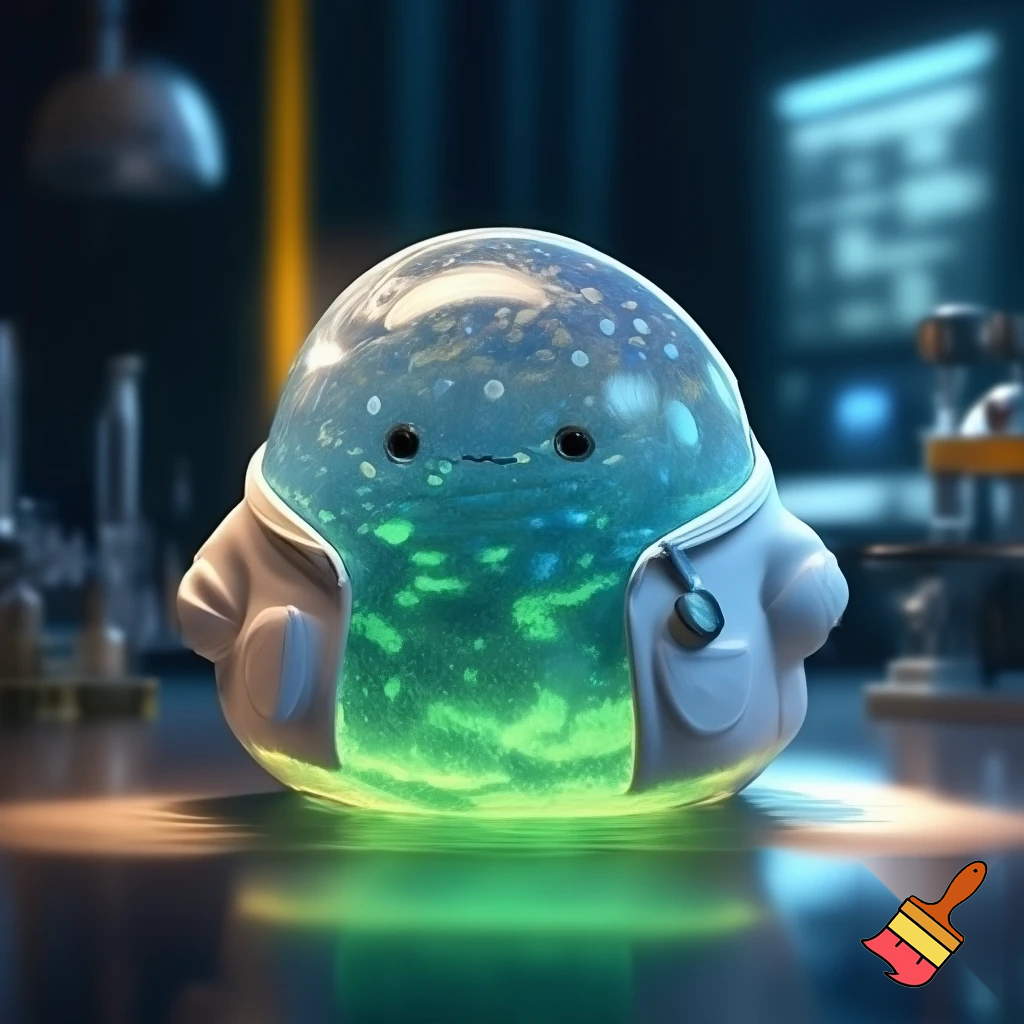 Humanoid slime wearing a doctor's coat