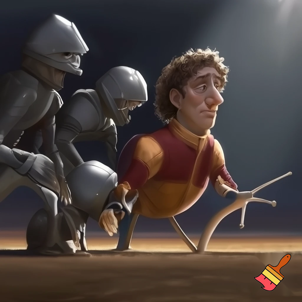 crer un image :Fillino et un frele jeune homme cheveux friser. Il est adult est petit. trois chevaliere son sur ces doigt. Celebre jockey du phoenix. très acclamer. Il se gonfle de fierter devant la reaction des fan. Il a jamais quitter la ligne de depart. fillino pleure. il fais des course d'escargot. style realiste
