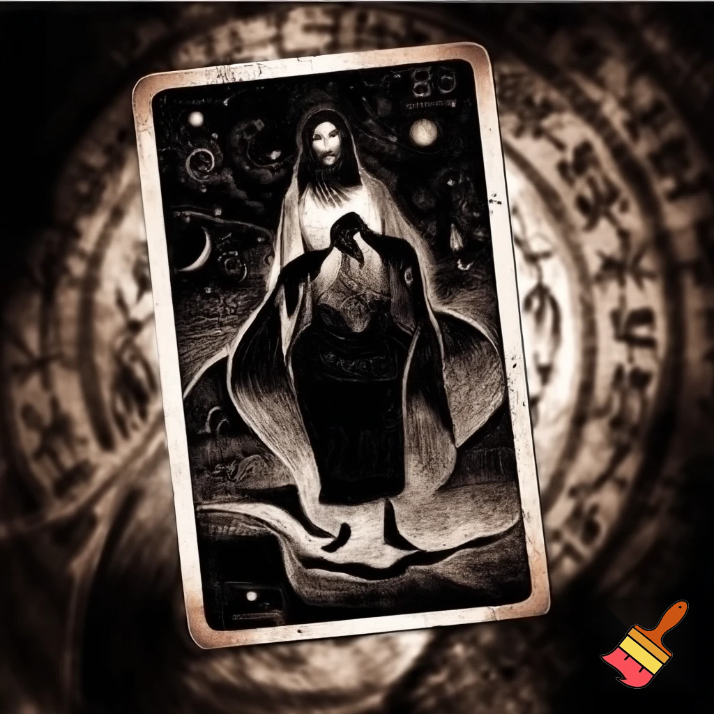 tarot card, esoteric christian gnosis, seppia black and white, 4000px x 4000px, 300dpi