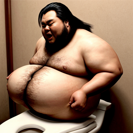 fat chinese explosion man pooing on the toilet seat