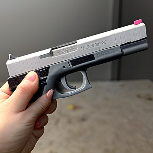 albino axolotl holding a small glock 19
