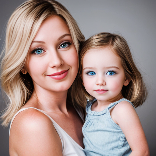 create a daughter that is 2 year with blonde hair and blue eyes and mother who is 27 years old with dirty blonde hair and blue eyes