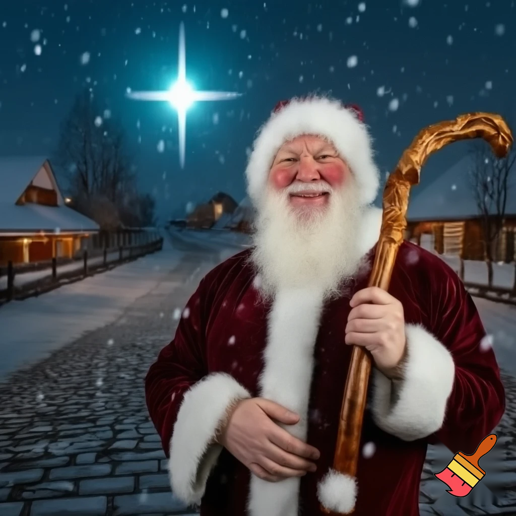 Santa Claus, Russia walking stick with the start the real Santa Claus
A star