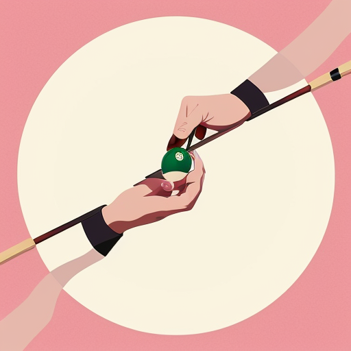 Minimalist black and white editorial illustration on white background. Stylized outline of a hand gripping a billiard cue, drawn with clean, thin, high‑contrast lines. The fingers wrap around the cue with essential geometry, no shading, no textures, no anatomical details. The cue is represented as a simple straight line with minimal accents. No background elements, no table, no environment. Pure, essential depiction of the billiard grip reduced to its structural gesture.
