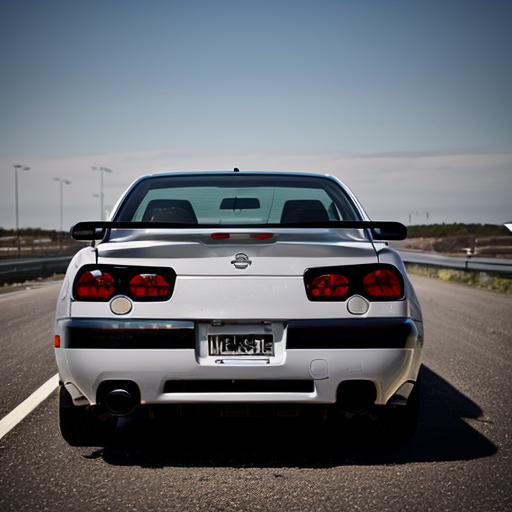 A Nissan skyline R34 and it's logo on the top left corner and the specifications and the top speed 