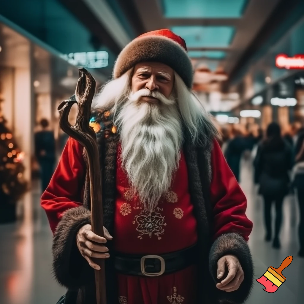 Santa Claus walking at the shopping centre a wizard Santa Claus