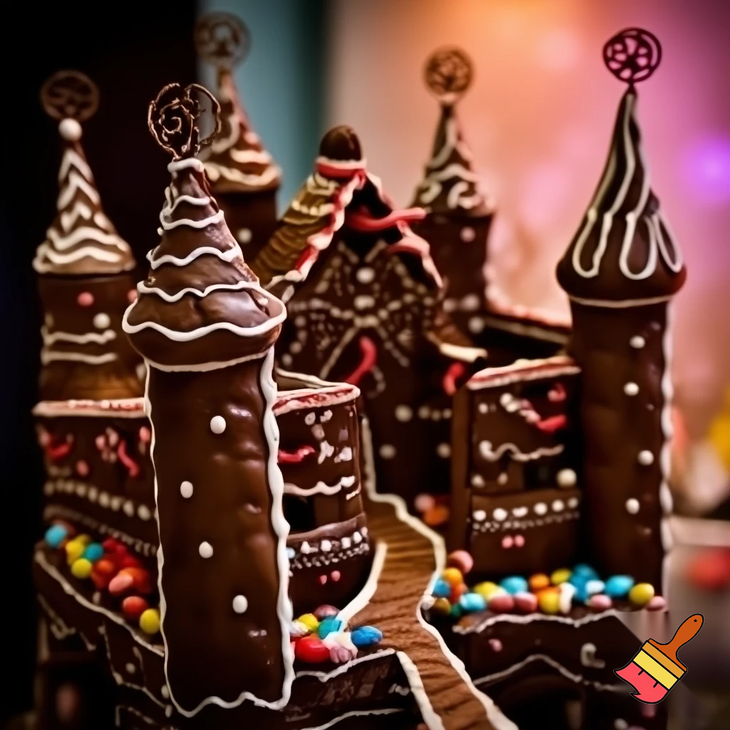 A gingerbread house castle chocolate