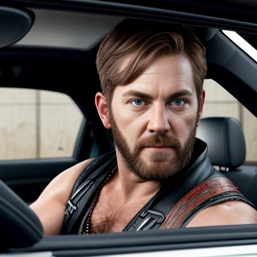 Blaidd from Elden Ring driving a Geo Metro convertible 