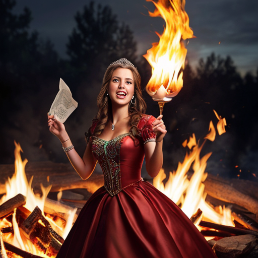 A prideful princess throwing an invitation in the fire