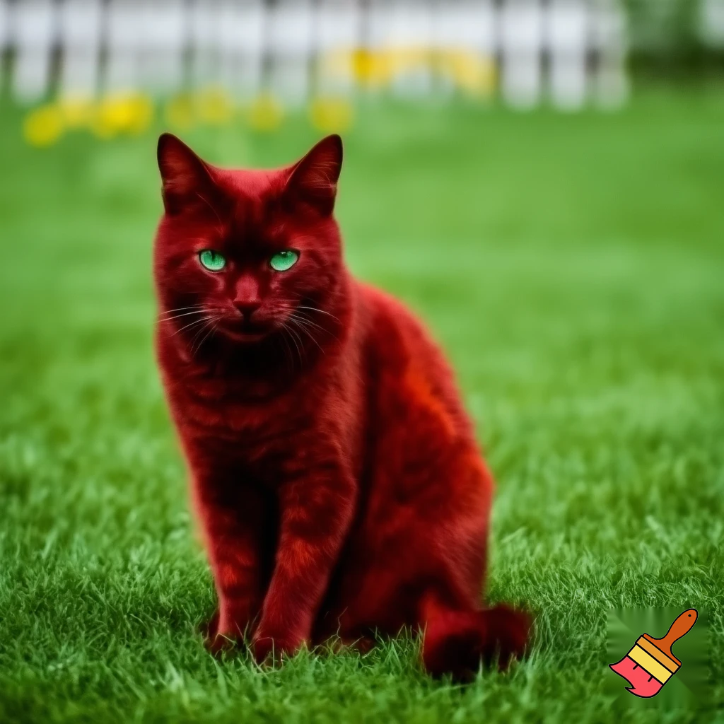 vorrei creare un gatto rosso seduto in primo piano ed il sfondo di un prato