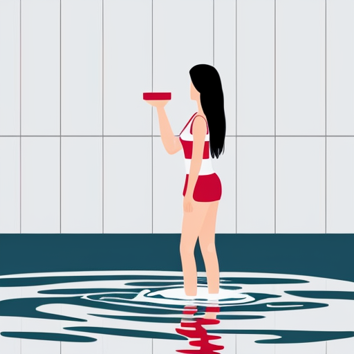girl teen winter, a showers in red water, standing