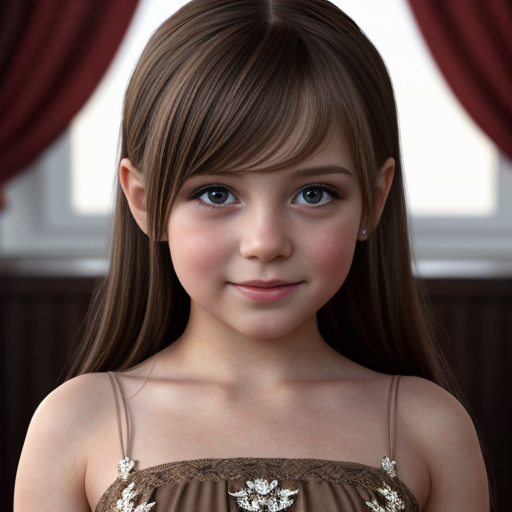 russian brunette little girl at party dress, very beautiful, on the party, brown eyes