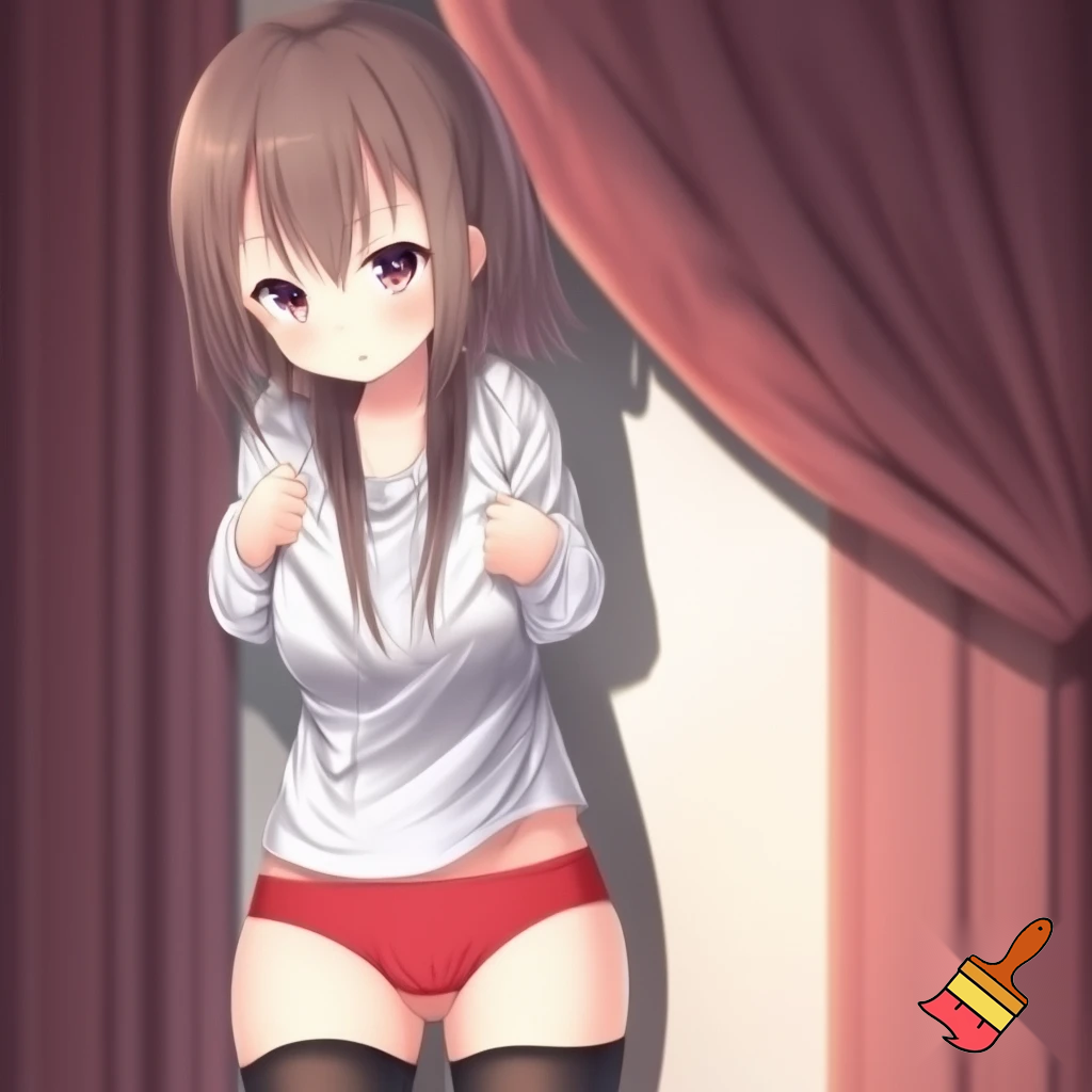 Anime girl 20 years old so cool and cute with red underwear clothes is dressing very short shirt and thigh high socks is standing in cool pose and her body and ass and wait so cool make it so anime and make