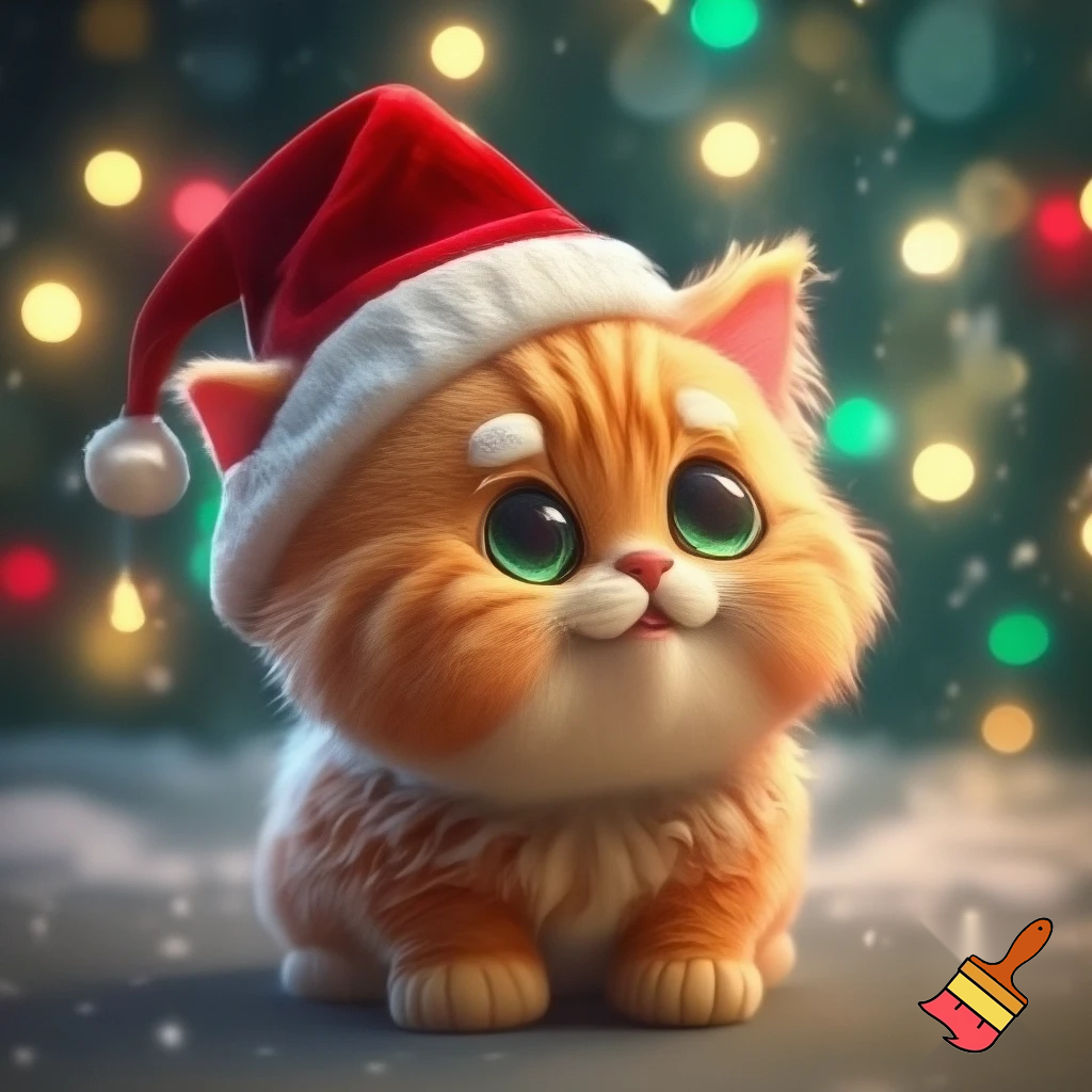 3d cartoon cat santa claus