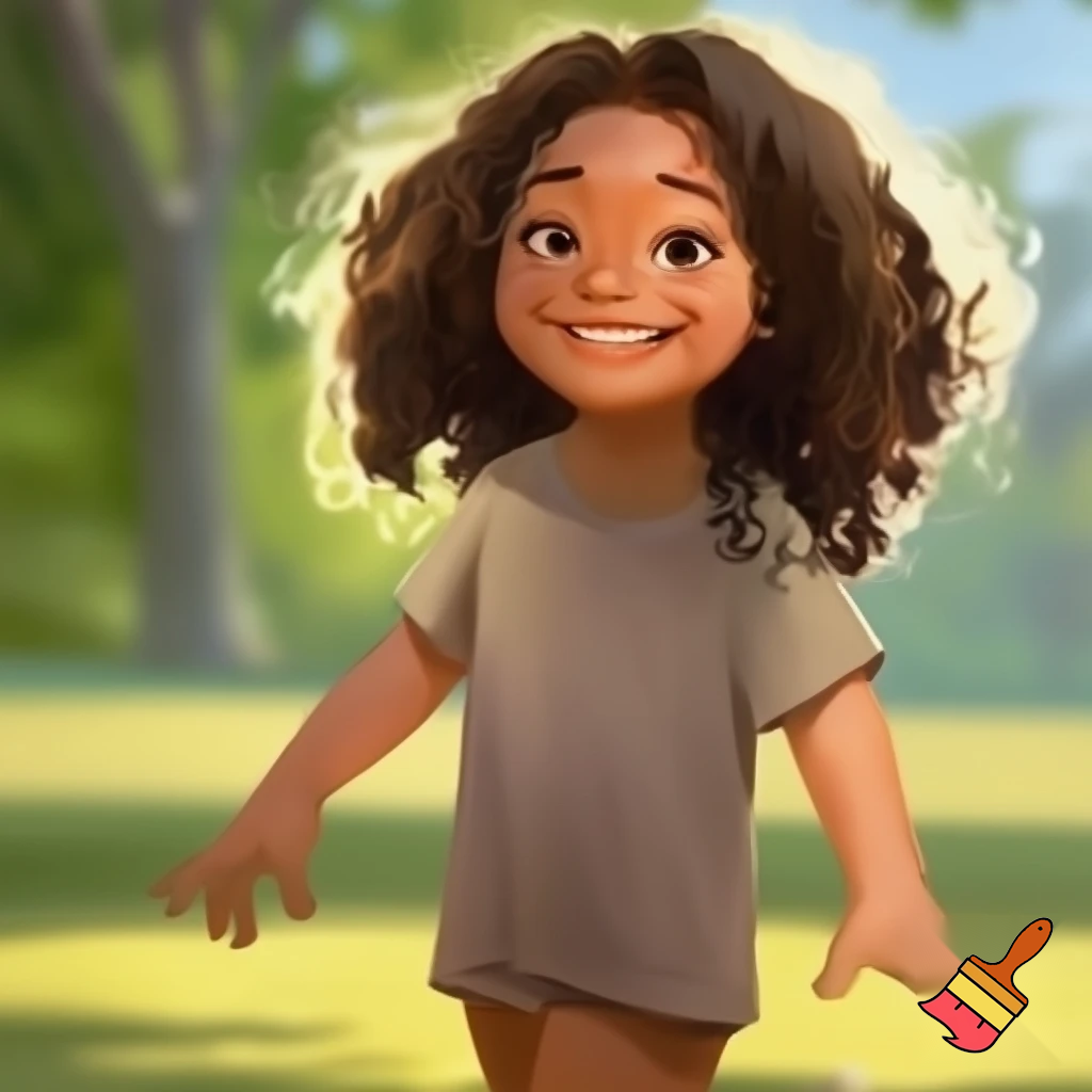 a girl which is overweight , age 8, curly hair and brown 