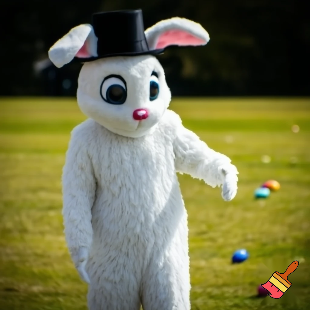 Easter bunny mascot costume top hat mascot costume white
