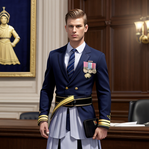 Hofrat in Hofuniform: Marineblauer einreihiger uniformrock mit 4 knöpfen, hellblaues hemd, dunkelblaue krawatte, dunkelblaue hose mit goldener doppelpaspel, schwarzer gürtel mit goldenem koppelschloss, pistole im Holster auf der linken seite, königsblaue kragenspiegel mit goldner lapisch-stickerei, Schirmmütze mit schwarzen schild mit goldenen Verzierungen, und dunkebllauem deckel