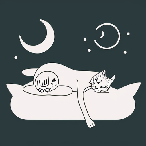 minimalist humorous line art of sleeping couple and cats, simple outline, stencil style
