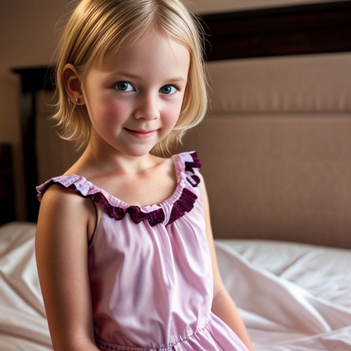 swedish blonde little girl  at night dress, very beautiful, on the bedroom, close up