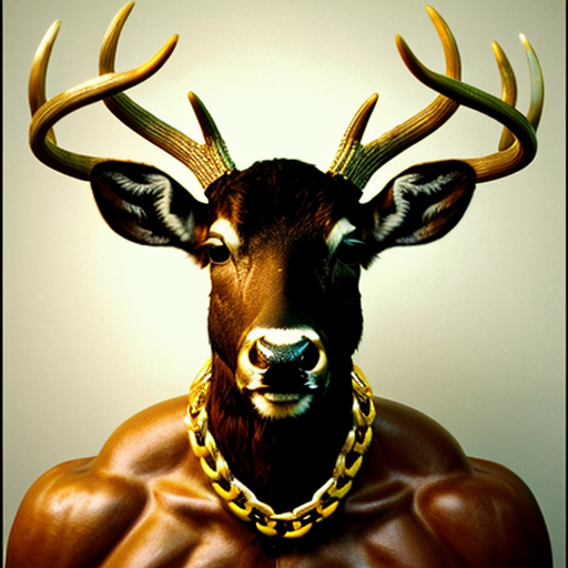 mugshot of a buff deer with goldchain 