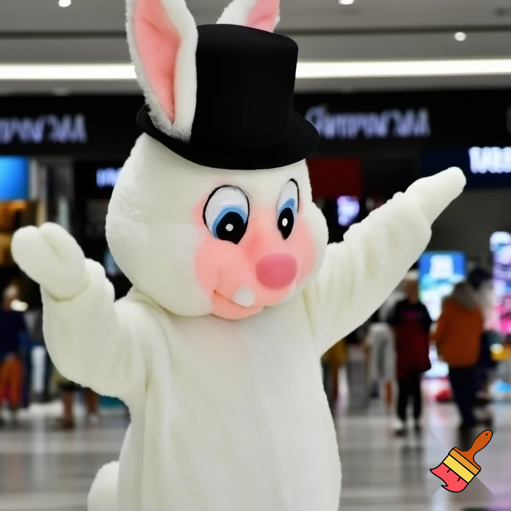Easter bunny mascot top hat at the shopping centre mascot costume Darrell Lea magic room Australia dancing
