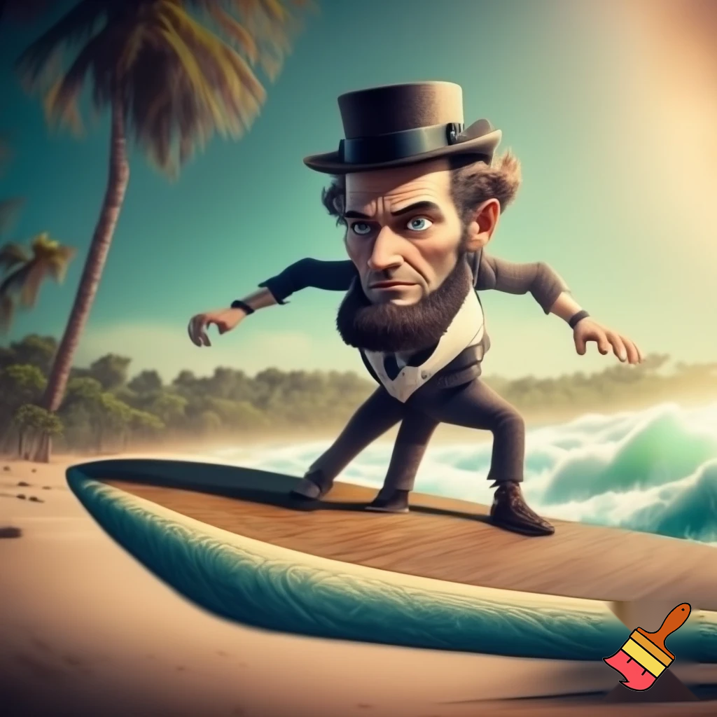 Abraham Lincoln on a surf board