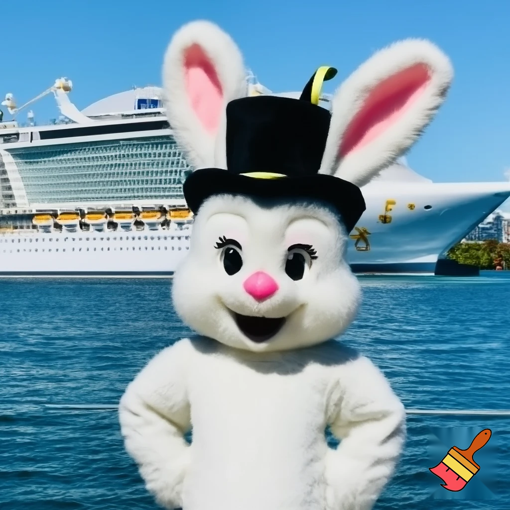 Easter bunny mascot Disneyland costume with the top hat Australia Disney cruise ship