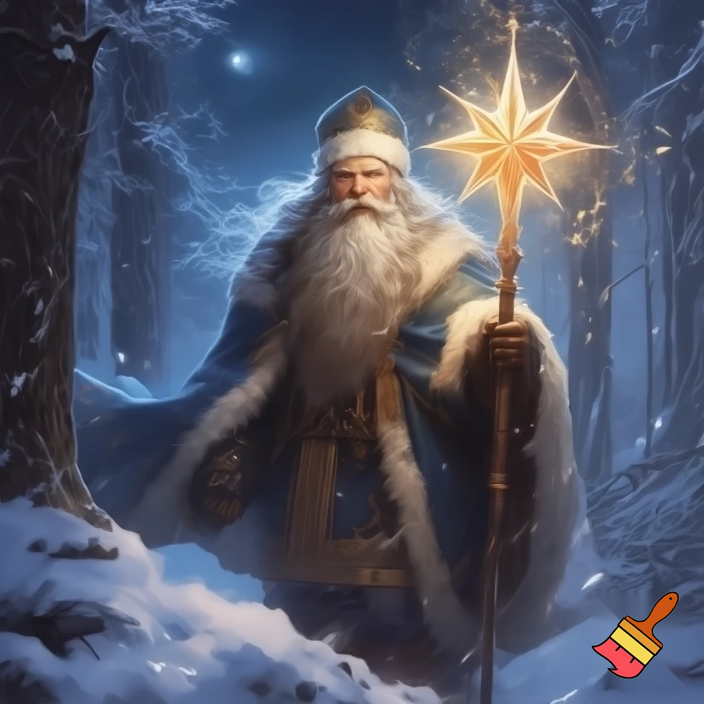 Russian Santa Claus magic one staff walking stick with a star real Santa Claus, Santa Claus