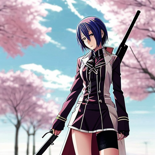Создай мне фон где есть аниме персонаж с оружием и погода весеняя