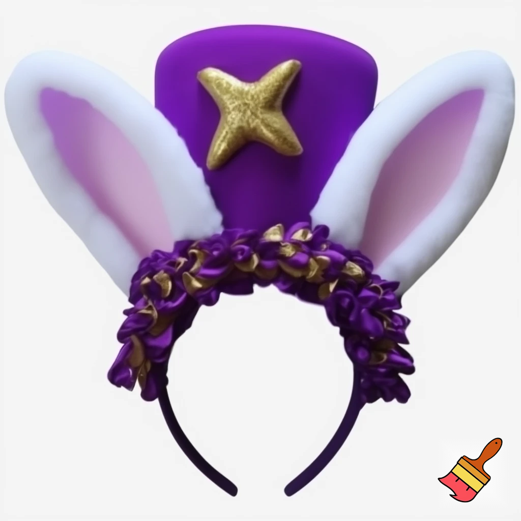 Easter bunny top hat headband, purple, purple and white with gold