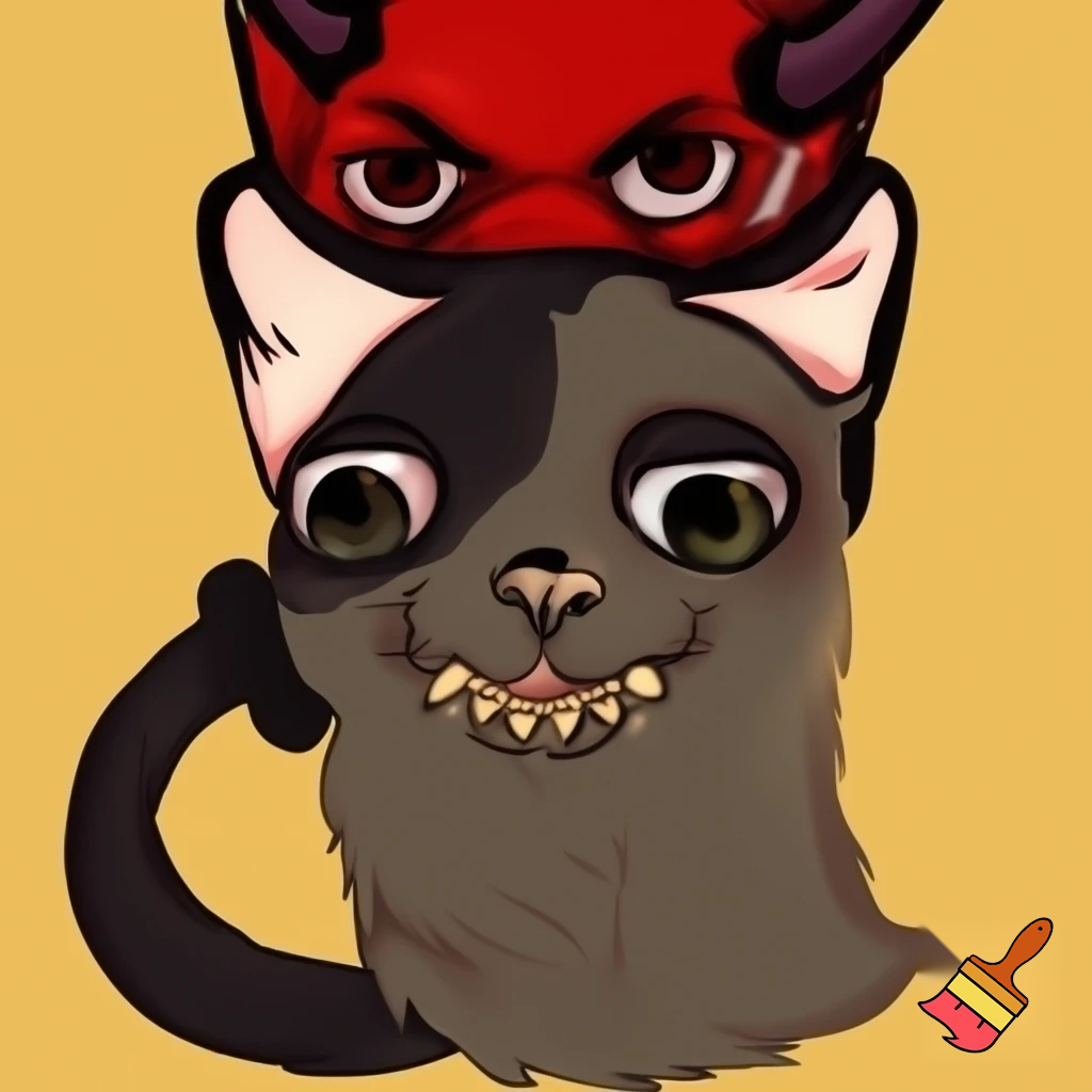 A cat with lions teeth and demons tail