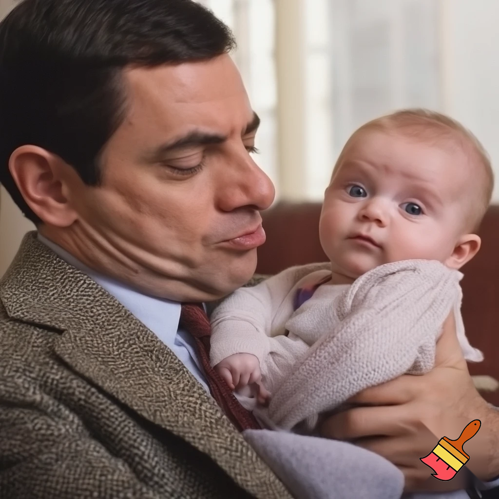 photo of mr bean and a baby
