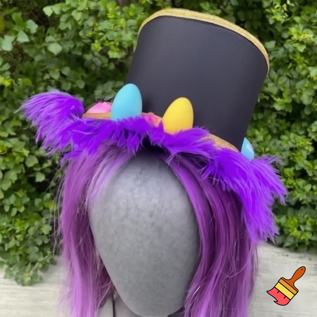 Easter bunny top hat, Easter balcony headband, purple and gold headband top hat