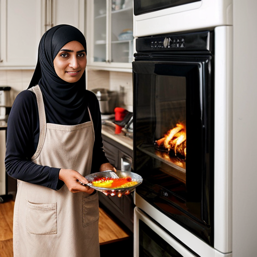 Женщина мусульманка покрытая волосы не видно груди не видно косинка длинная, стоит у плиты, готовит суп, 