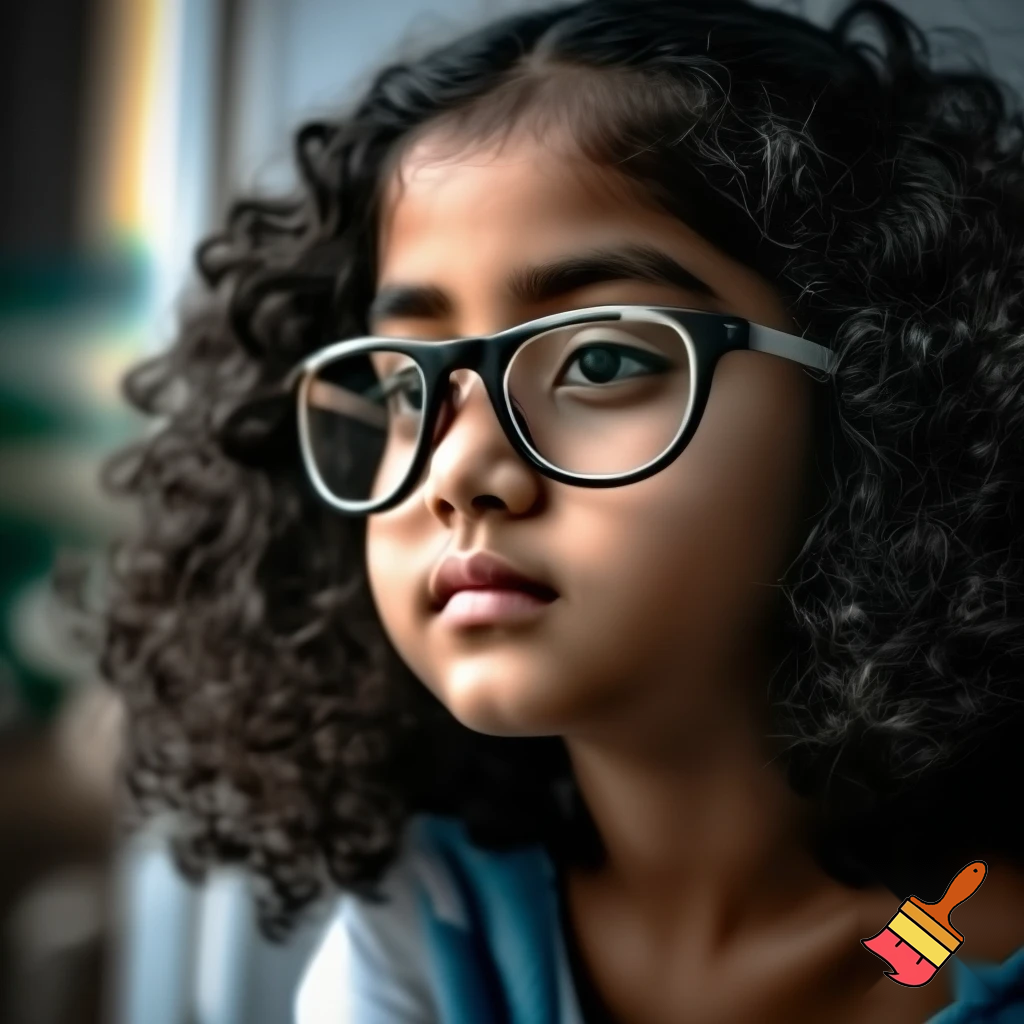 falgi named indian girl 
short like 4 foot short teenager curly hair with glasses