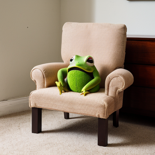 A funny radish toad sitting in a modern room chair.