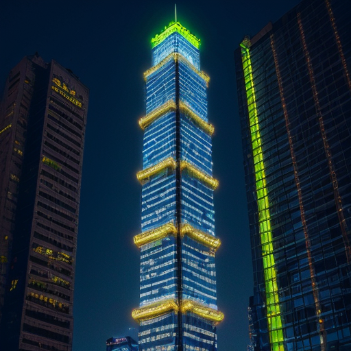 Neon blue skyscraper 