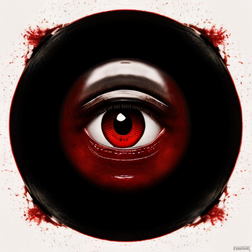 a pure black background, in the middle is the creature with a fish body, red blood eye, staring infront, smiling with sharp teeth with blood in it, blood stains on body and eating an organ of a deer